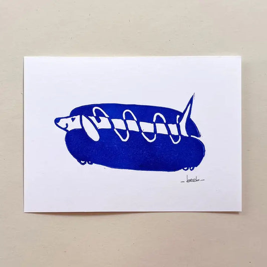 Linogravure 'Hot doggy dog'