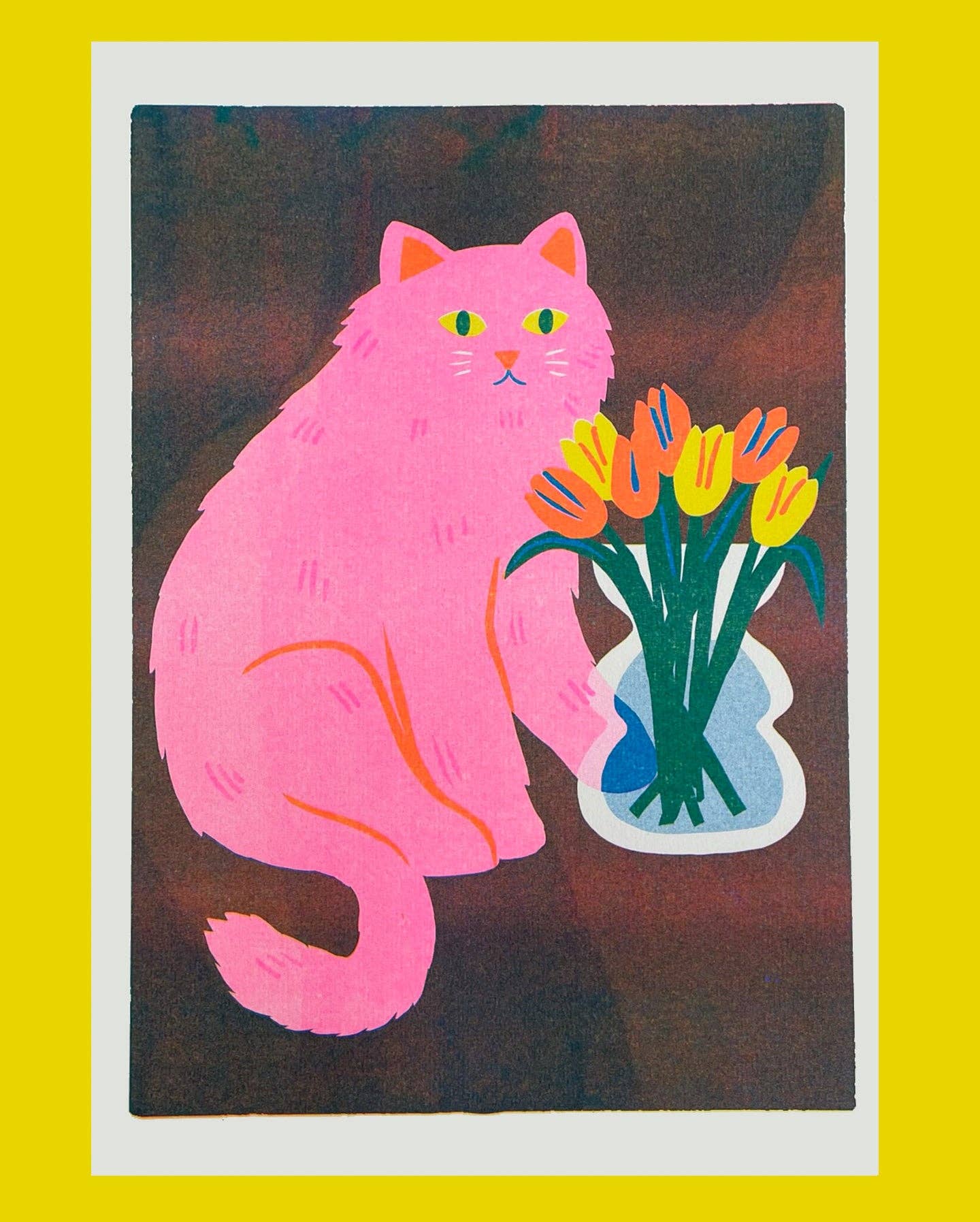 Impression Chat avec fleurs A4